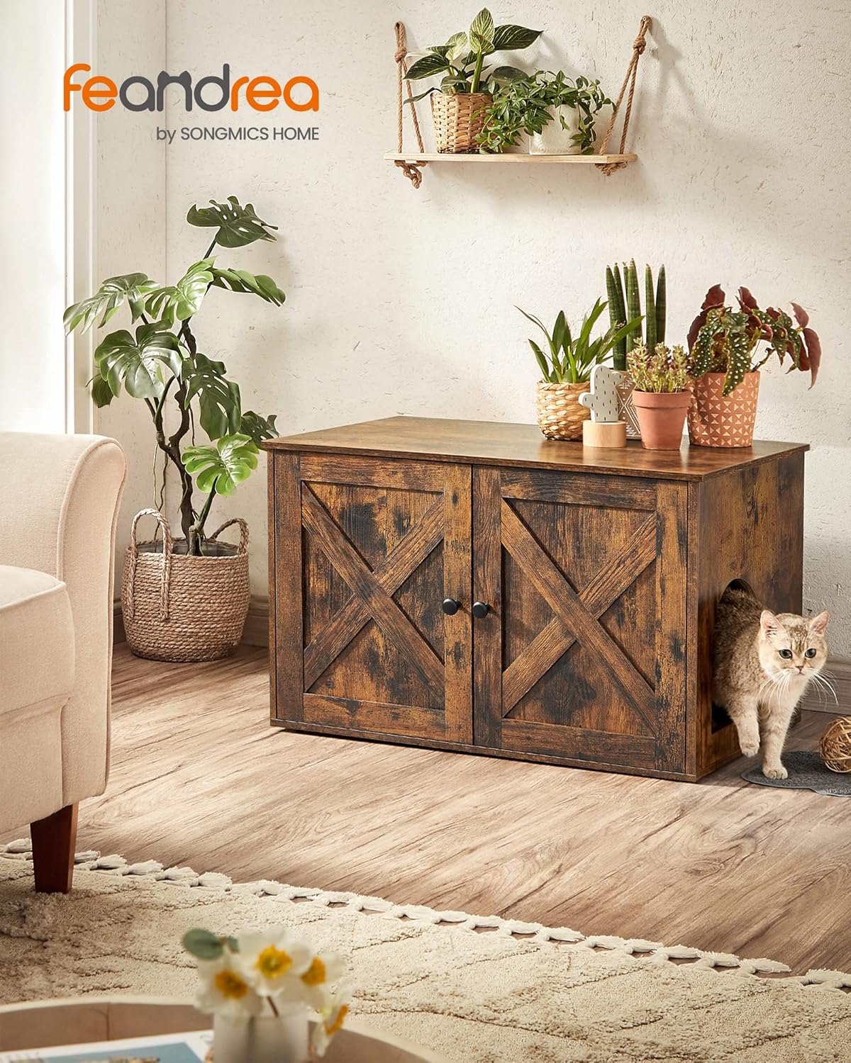 FEANDREA PCL002X01 Cat Litter Box Rustic Brown