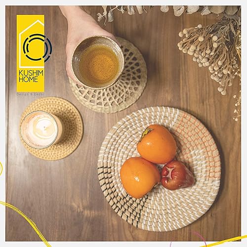 Miniatura 8 de KushimHome - Juego de cestas colgantes de pared, decoración de mimbre estilo bohemio grande, decoración de pared de hierba marina tejida de bambú,