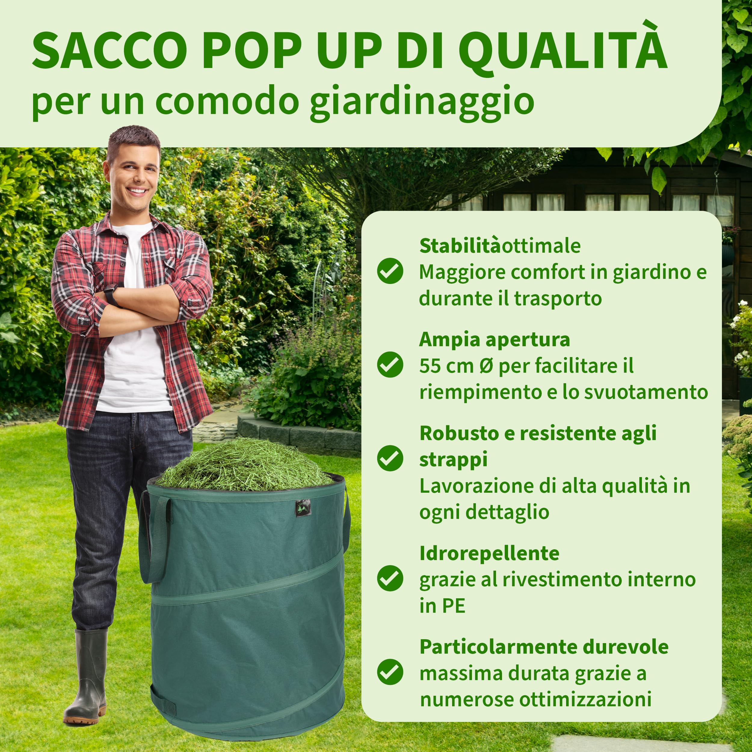 TTL GARDEN 2 sacchi per rifiuti da giardino Pop Up da 160 l, 220 g/m², 600D, Oxford, set da 2 pezzi, 160 litri, pieghevoli, extra stabili, sacco per foglie e contenitori per taglio verde, da giardino