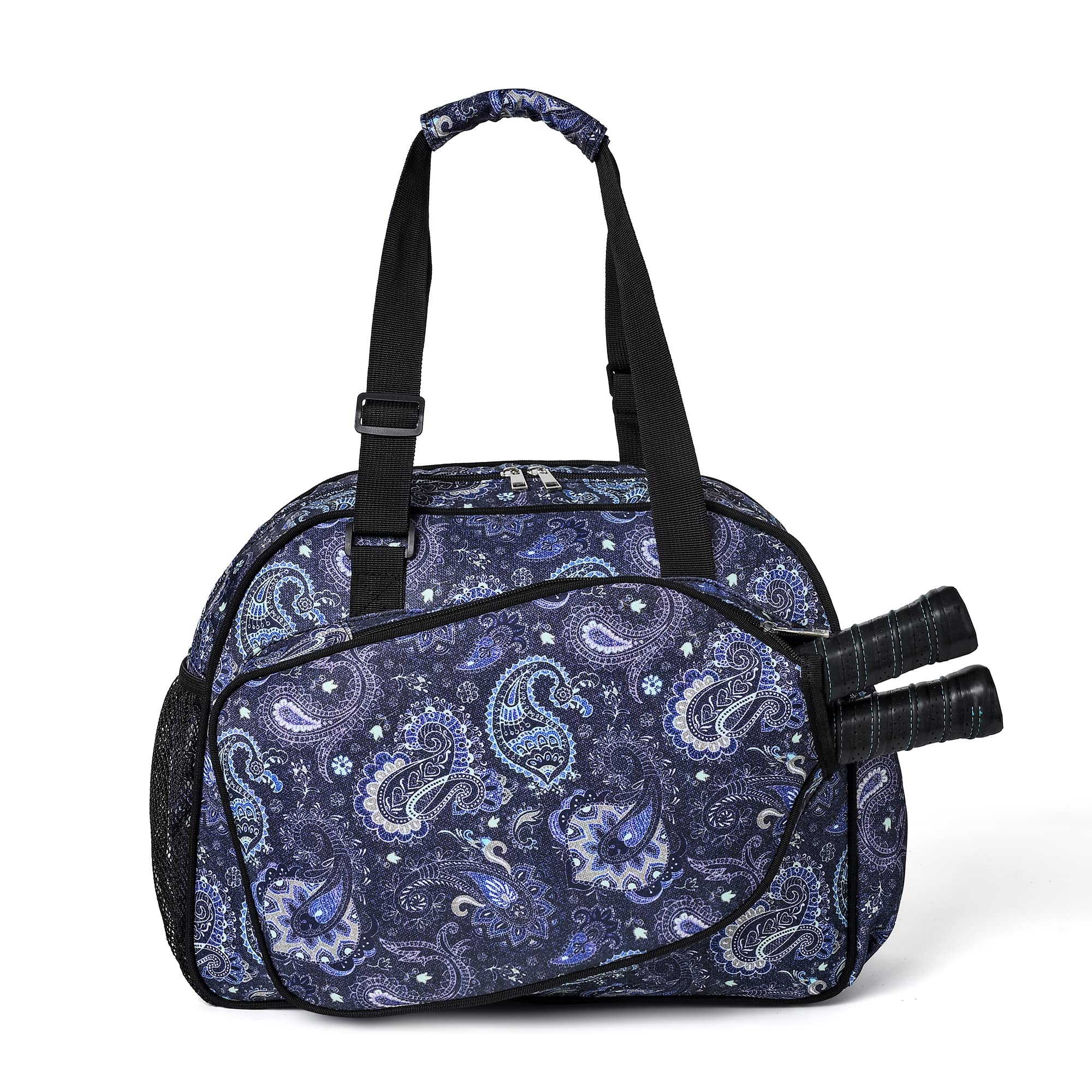 Boulder Bee | Premium Pickleball Bags | PickleBall Tote Bag for Women | Women’s Hand/Shoulder Gym Bag w Water Bottle Holder | With Racquet/Paddle Holder (Blue cashew flower) — image 1
