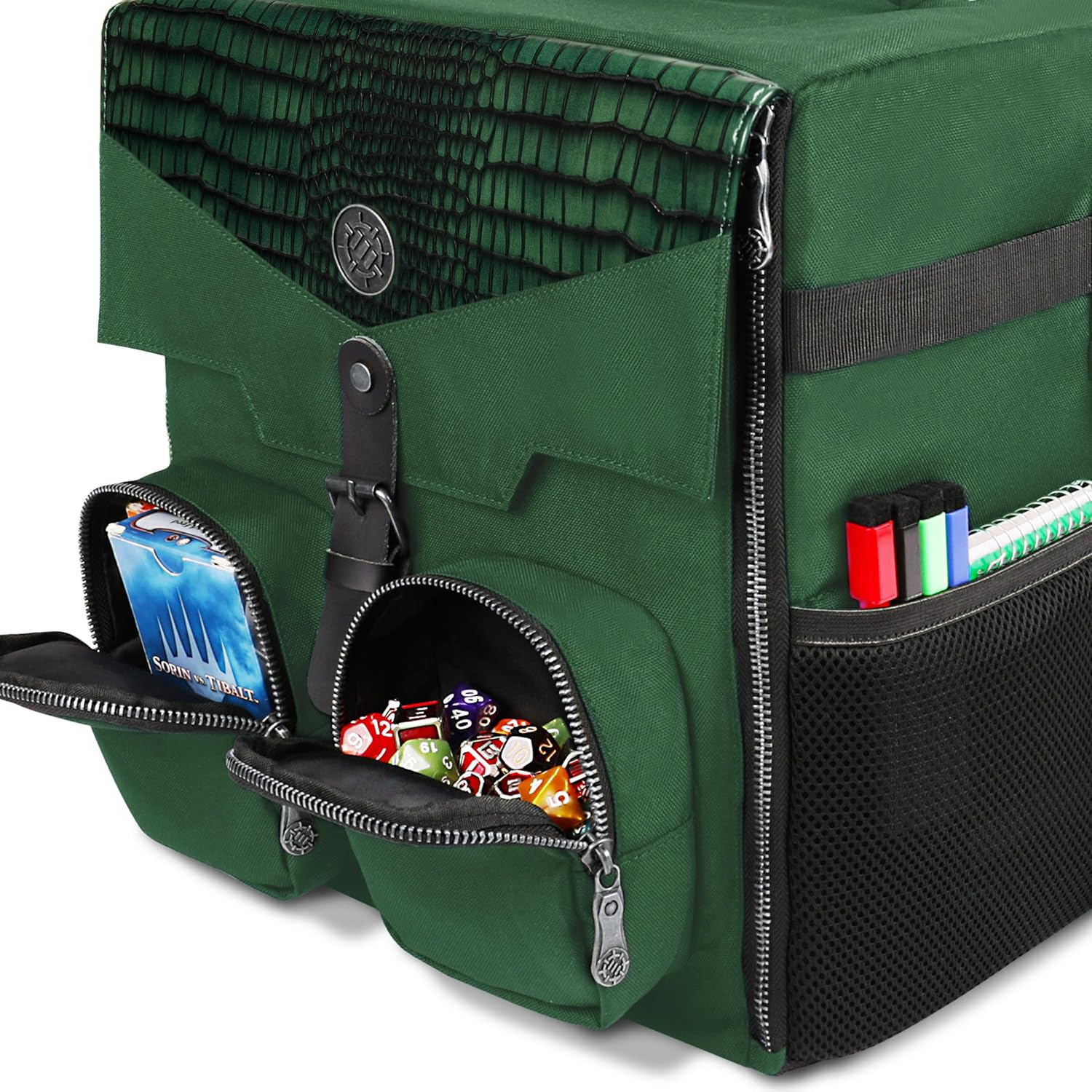 ENHANCE Board Game Shoulder Bag - Collector's Edition Board Game Storage with Shoulder Strap and Accessories Pockets for Dice, Cards, More - Reinforced Carrier Protects Tabletop Games (Dragon Green)