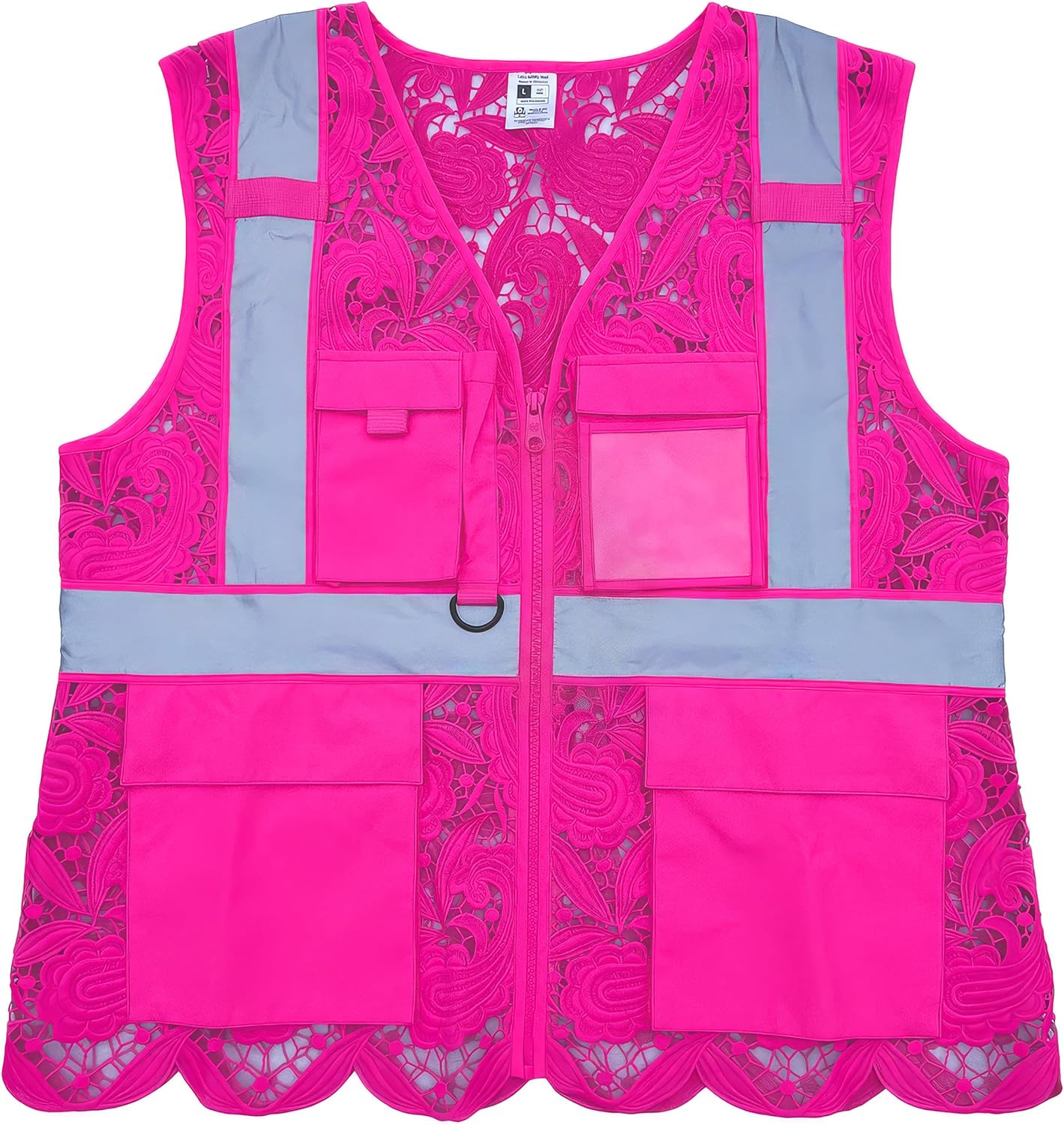 Lace-Mesh Safety Vest for Women & Men - Breathable, High Visibility Vest with Zipper & ANSI Class 2 Reflective Strips