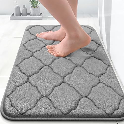 OLANLY Memory Foam Bath Mat Rug 24x16, Ultra Soft and Absorbent Bathroom Rugs, Non-Slip, Comfortable, Machine Washable Bath Carpet for Bathroom Floor, Tub, Shower and Home Decor Accessories, Grey