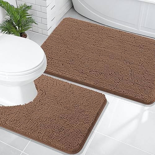 Miniatura 187 de OLANLY Juego de 2 alfombras de baño, tapetes de baño de felpilla suave y absorbente y tapete para inodoro con contorno en forma de U, alfombra de