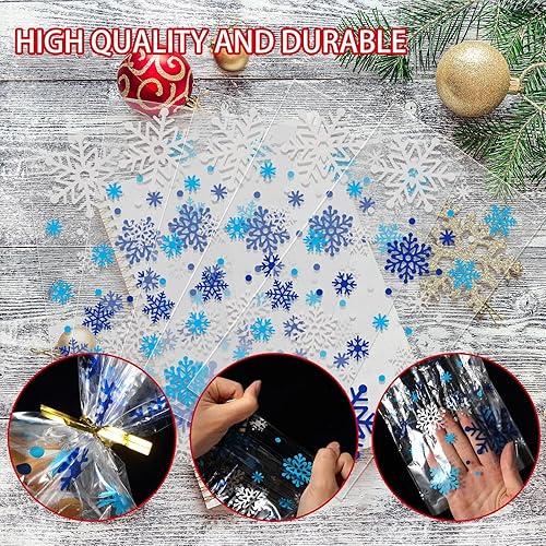 Miniatura 3 de HESTYA 50 bolsas planas de celofán transparentes para golosinas, bolsas de almacenamiento con patrón en la parte inferior de bloque, bolsas de