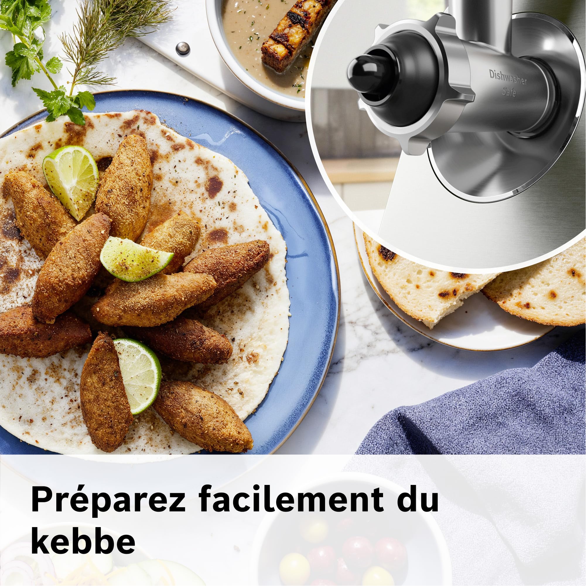 Bosch MultiPower Série 8, hachoir multifonction, puissance moteur bloqué 2500 W, hachoir à viande, râpe, accessoires saucisse et kebbe, noir, MFWS840M