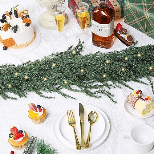 Miniatura 5 de Fovths Paquete de 2 Guirnaldas de Navidad de Norfolk de 6 Pies, Guirnalda de Pino de Invierno con Cadena de Luces, Guirnalda Artificial Verde de