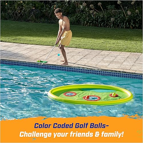 Miniatura 5 de SwimWays Hydro Golf, juguetes de piscina para niños y adultos, juego de piscina flotante con pelotas de golf y verde astillado, juguetes al aire