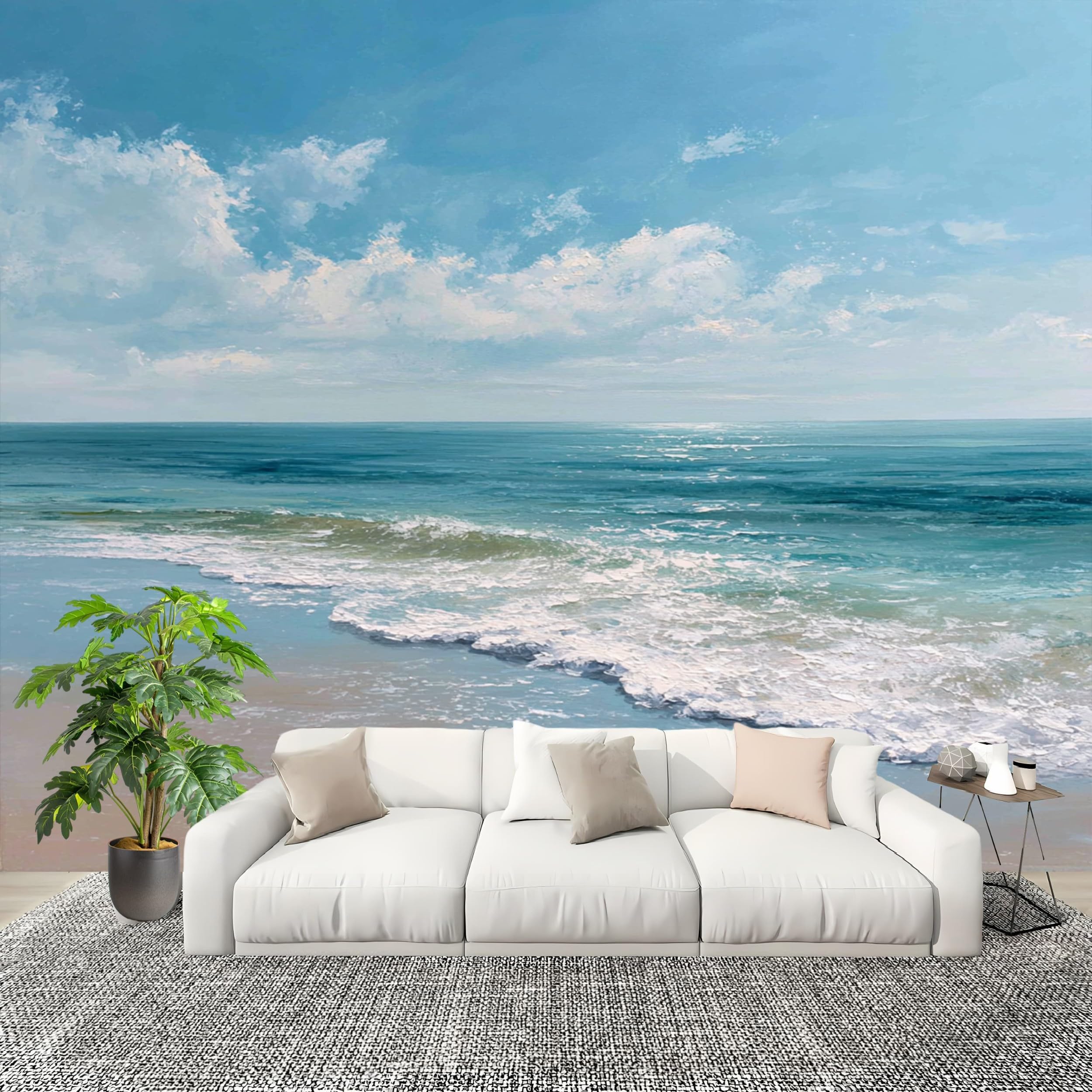 Papier peint panoramique 3D plage ocean poster mural XXL pour decoration interieure maison