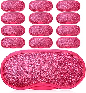 12 Pcs Glitter Eye Mask Bulk Sleep Masks Eye Cover for Party Gifts Blindfold with Adjustable Elastic Strap for Bachelorette Party Supplies Women Men(Hot Pink)