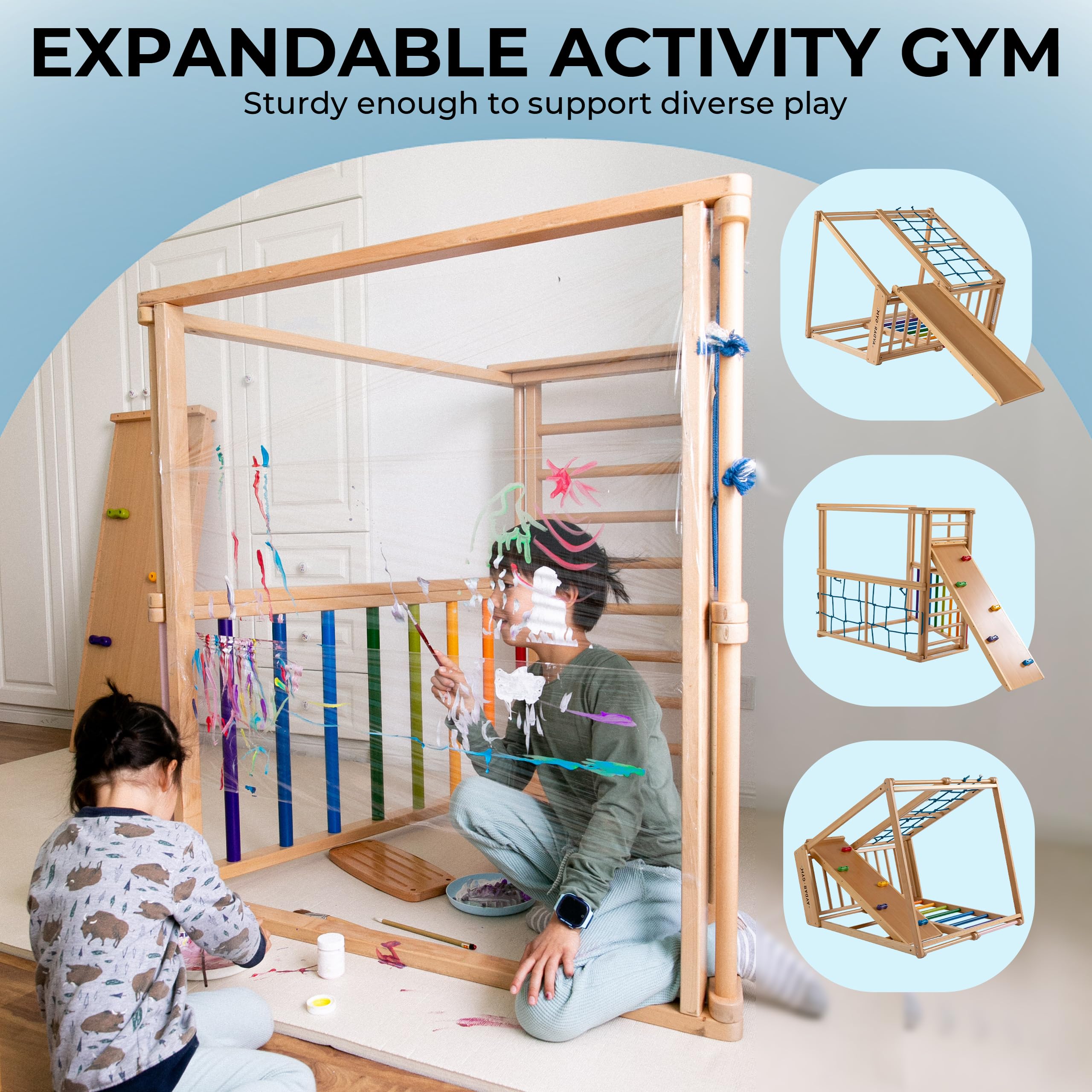 AVDAR Indoor Jungle Gym, 8-in-1 Beechwood Toddler Climber Playset, Wooden Montessori Indoor Playground for Kids, Easy Assembly, Safe & Sustainable