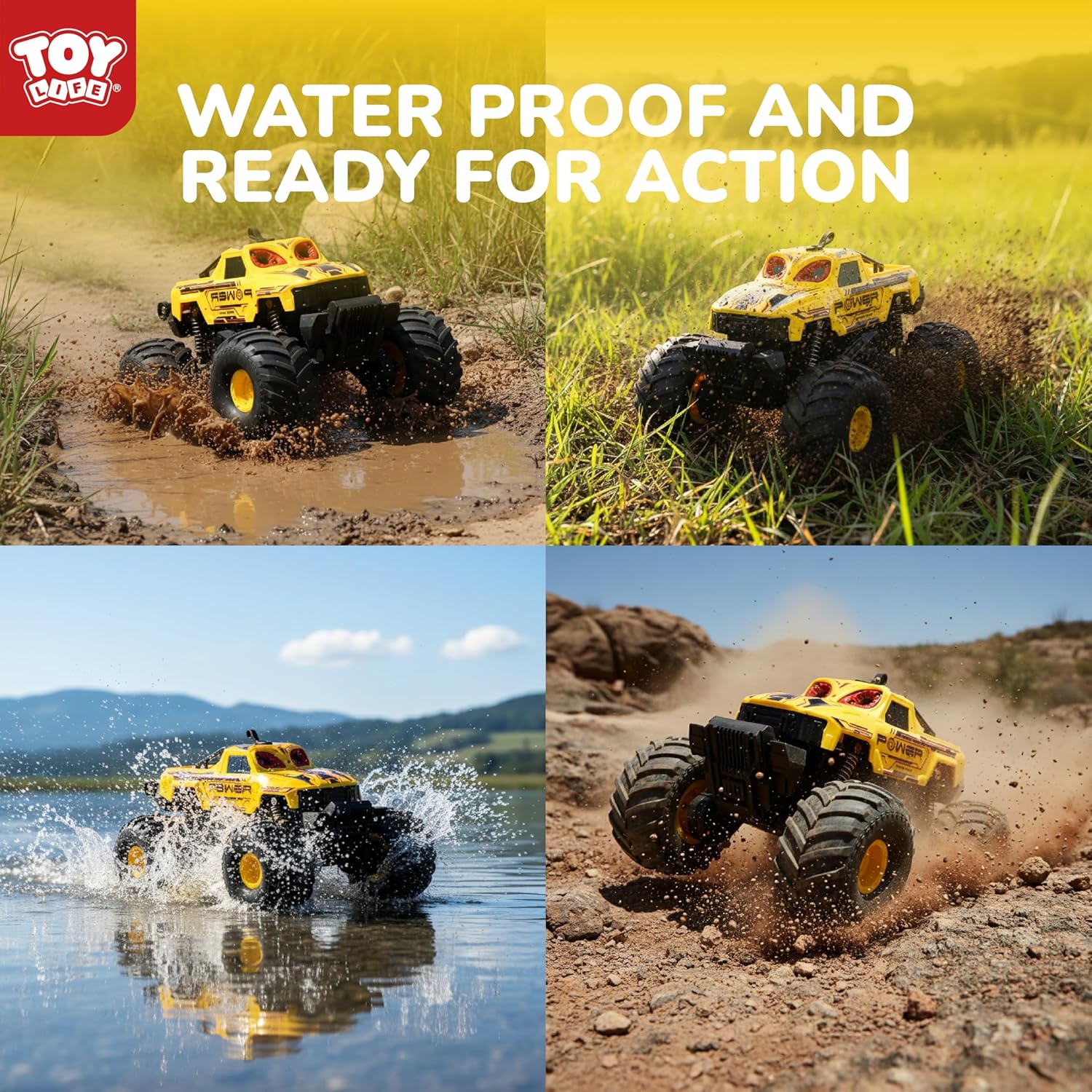 Monster Truck RC Car for Kids, 2.4GHz 4WD Off-Road Remote Control Truck with Water Spray, Lights & Music, 360° Rotation, Waterproof All-Terrain Car for Boys Ages 6+, Carros De Control Remoto 4x4