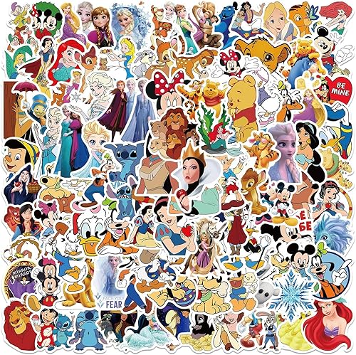Miniatura 4 de Calcomanías de personajes de dibujos animados de Disney, 100 unidades, paquete de calcomanías de princesa de dibujos animados, lindas calcomanías