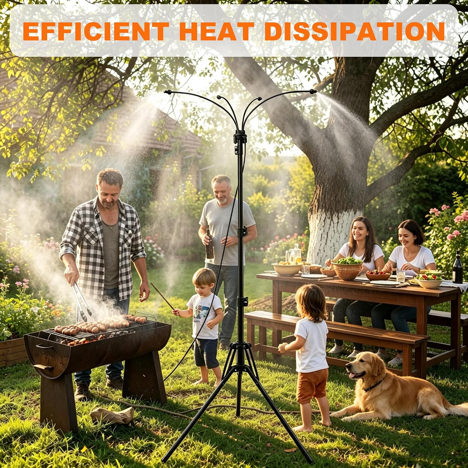 Upgraded Standing Misters for Outside Patio, 6FT Height Adjustable Outdoor Misting System, Portable Cooling Mister with Tripod, Brass Nozzles & 26FT Hose, Sprinkler for Tanning Backyard, Garden, Pets