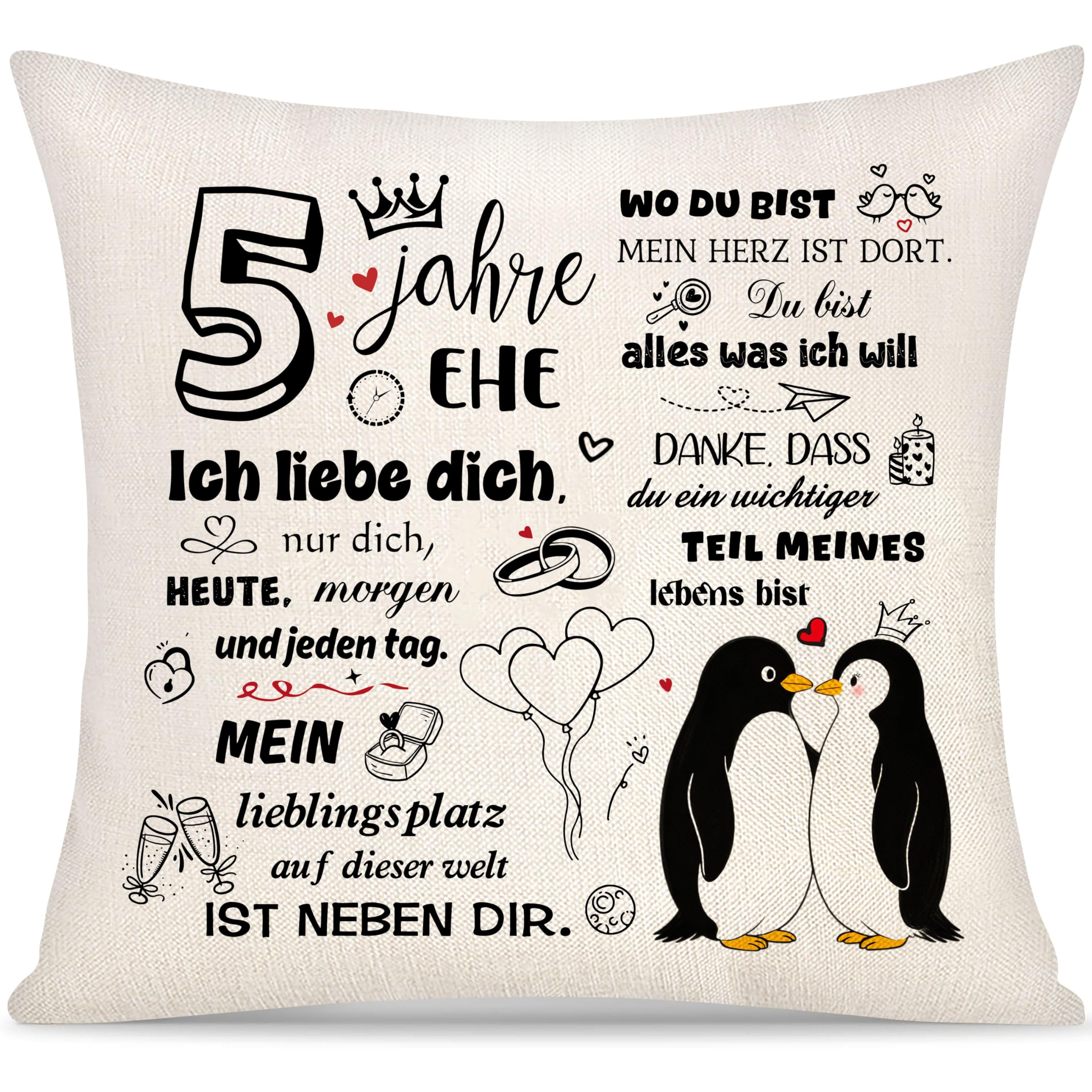 5 Jahre Ehe Hochzeitstag Kissenbezug Geschenk für Frauen Männer Geschenke zum 5. Hochzeitstag Jahrestag Valentinstag Kissenbezüge Geschenke für Ehefrau Ehemann Mama Geburtstag Geschenk (5. Jahrestag)
