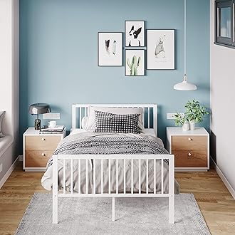 Panana Solid Double Metal Bed Frame 4ft 4ft6 Vintage Headboard and Footboard (White, Small Double)