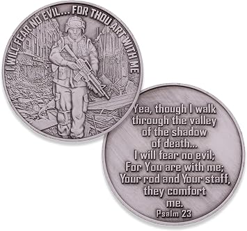 Armed Forces Fear No Evil Challenge Coin, Military Support Coin. Die Struck Antique Silver Challenge Coin Designed by Military Veterans! Marines Corps, Navy, Army, Air Force, Coast Guard!