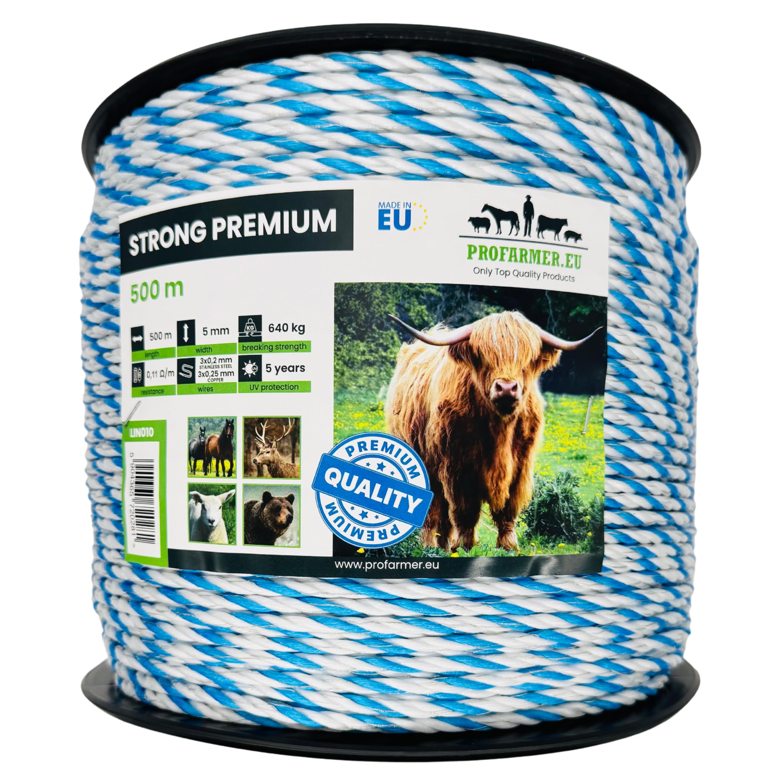 Weidezaun Litze 500m – Elektrozaun Seil 5mm mit Kupfer & Edelstahl Leitern – hohe Leitfähigkeit, UV-beständig, reißfest bis 640kg – ideal für Pferde, Rinder, Wildabwehr