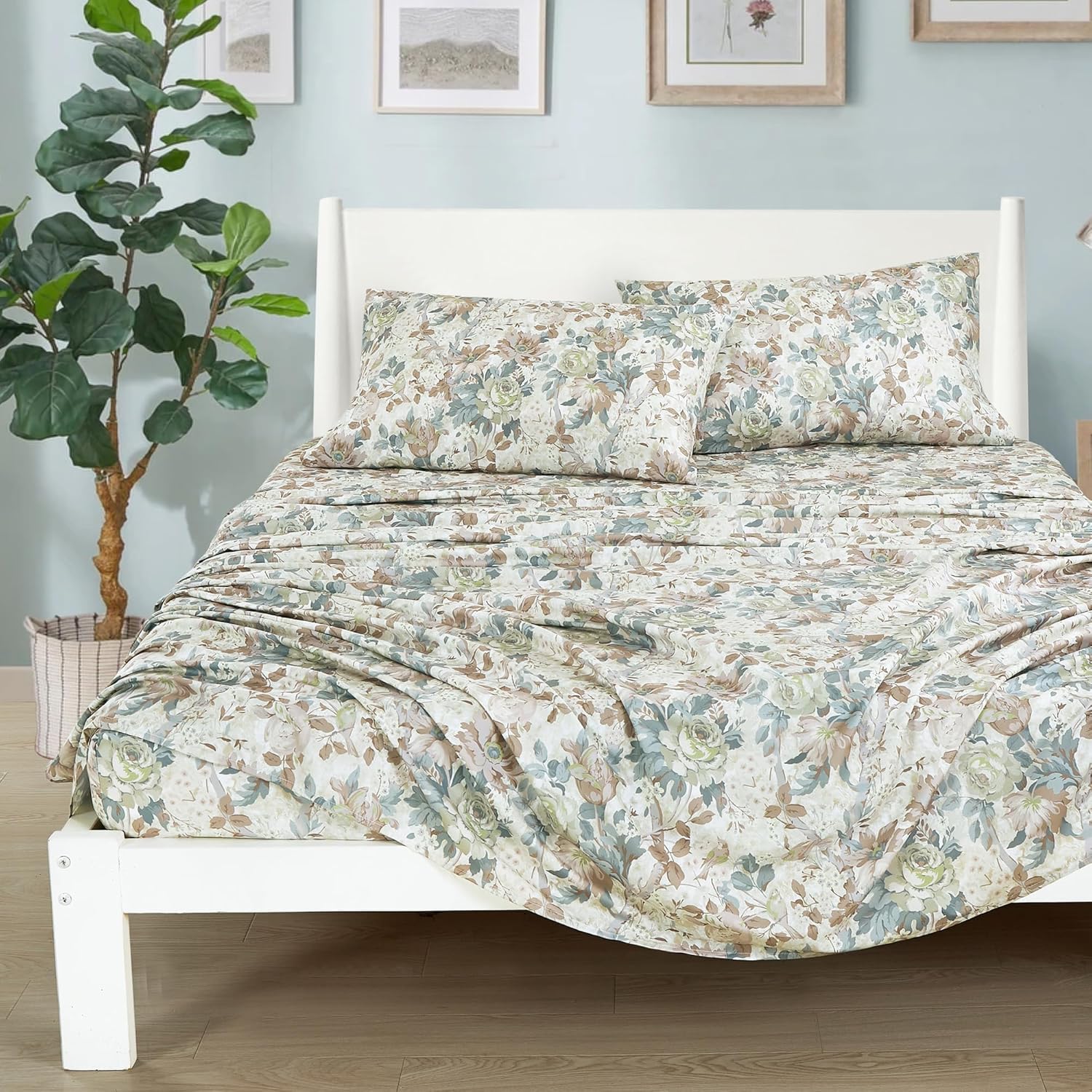 JCrown Botanical Sheet Set – Vintage Floral Microfiber Bed Sheets with Deep Pockets, Wrinkle & Fade Resistant – Twin, Twin XL, Full, Queen, King Sizes (Itidal, Queen)