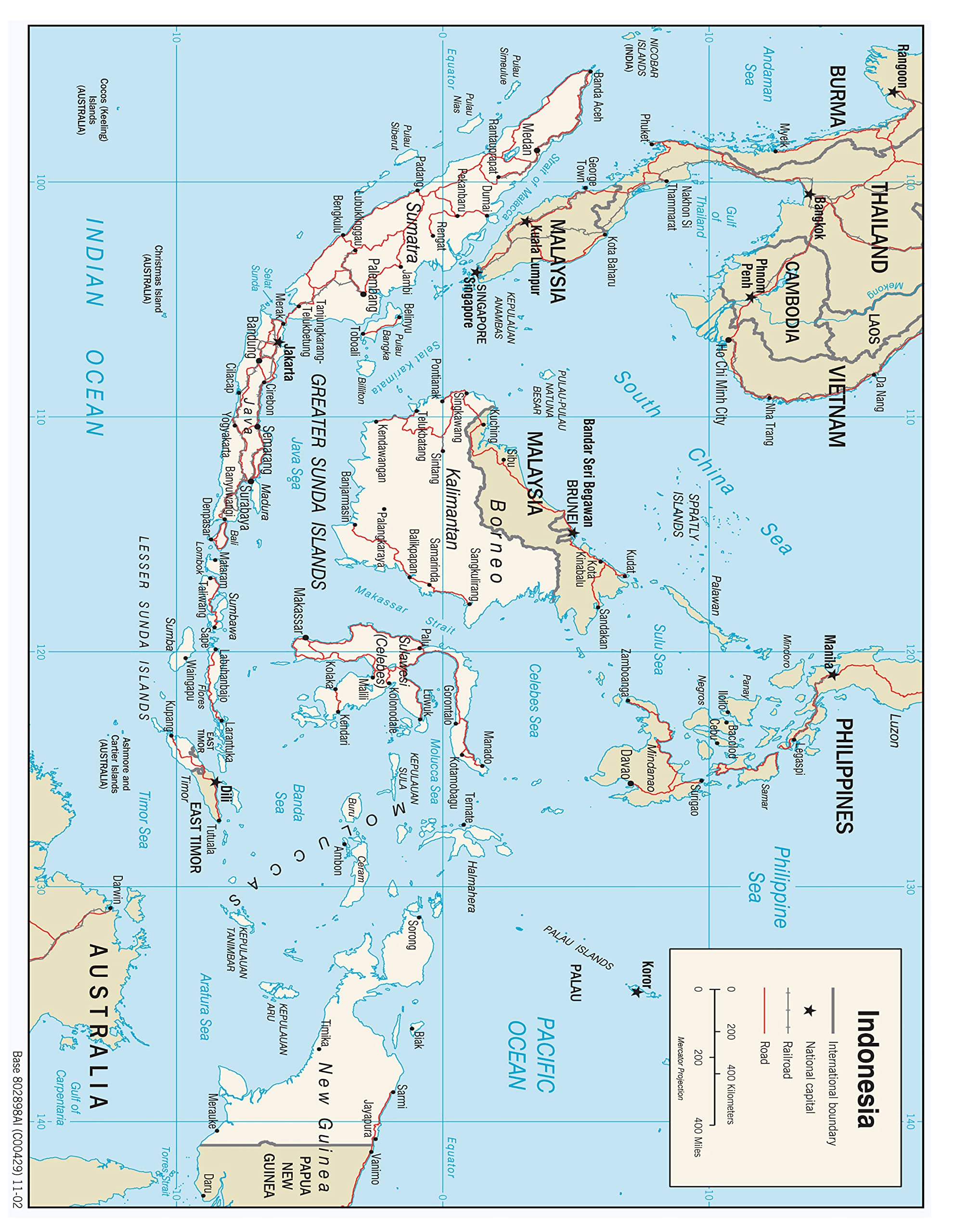Palmetto Posters 24x31 Laminated Poster: Large detailed political map of indonesia with roads and major cities