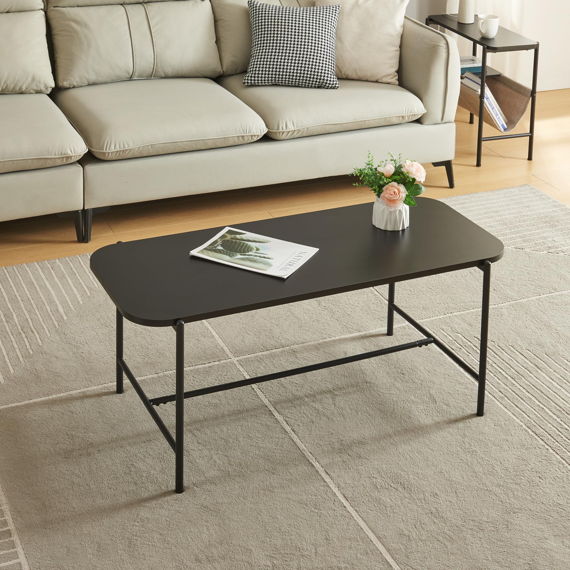 [en.casa] Stolik pomocniczy do salonu Stolik kawowy Stolik kawowy z prostokątnym blatem 110 x 50 x 45 cm do salonu - czarny