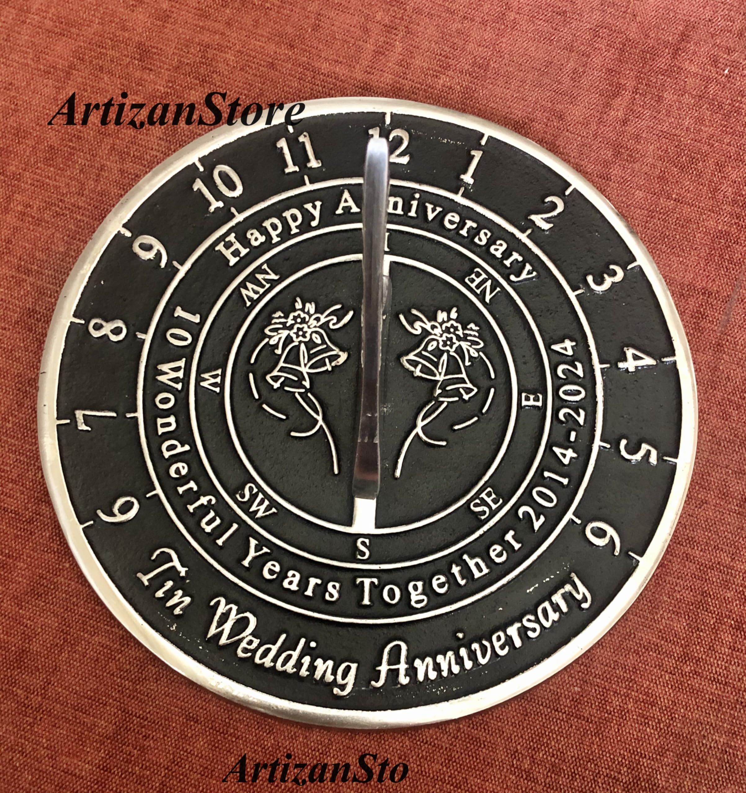 10th Tin Wedding Anniversary Brass Sundial - 8" Garden & Home Decor, 2014-2024 Celebration Gift