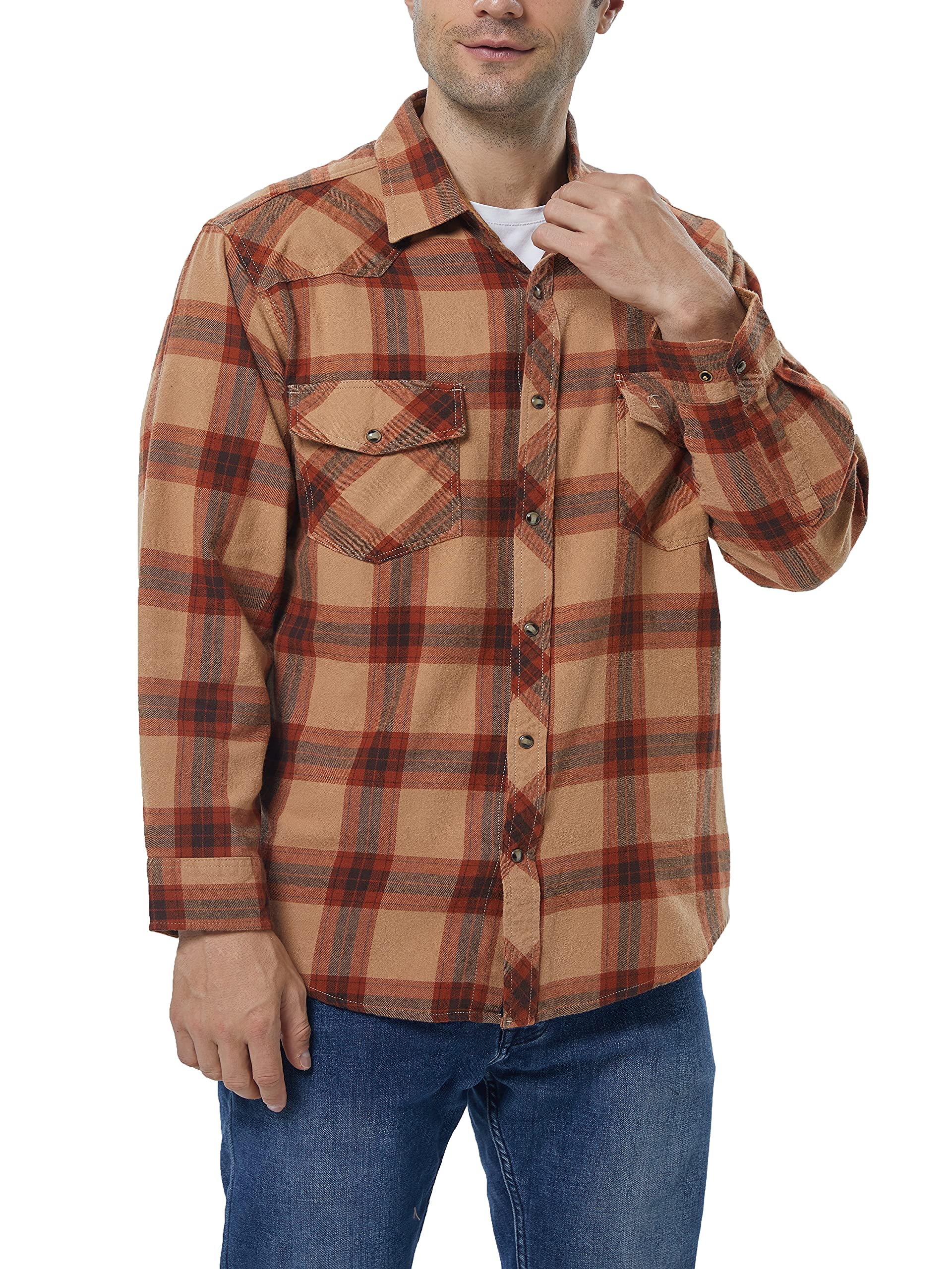 COEVALS CLUB Chemise de travail décontractée en flanelle pour homme, Plaid marron #4, Taille 4XL