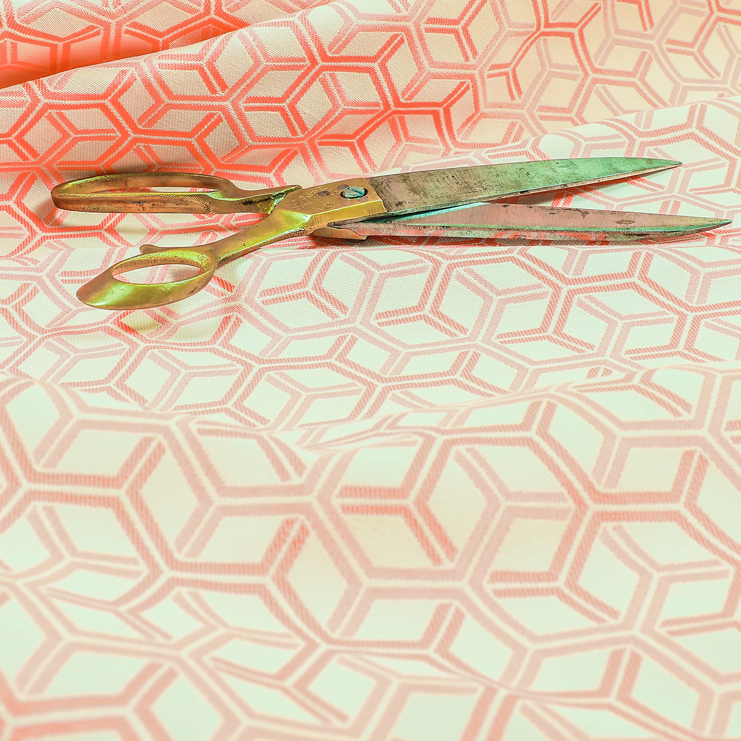 Redbrick Mill Fabrics Flame Retardant Lightweight Chenille 3D Cube Geometric Pattern Furnishing Upholstery Fabric by The Metre, Fuschia Pink (Per Metre) โ image 1