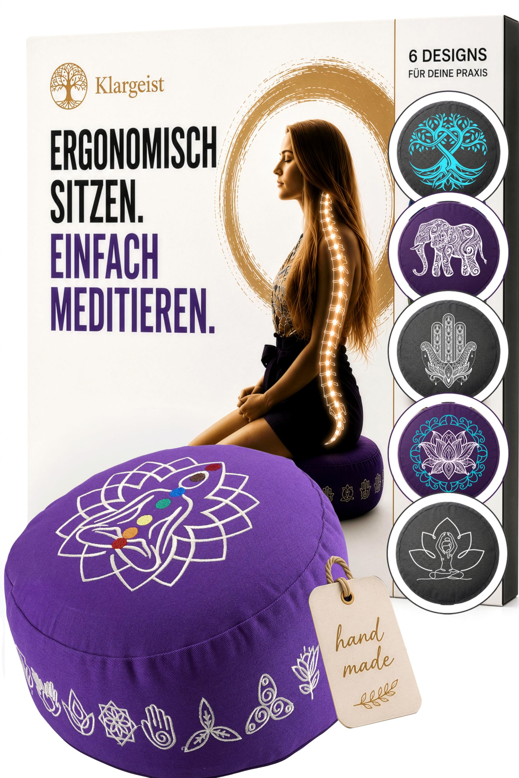 KlarGeist Ergo Meditationskissen, Classic Orange, Mittlere Sitzhöhe (17-18 cm)