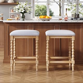 Merax Counter Height Bar Stools Set of 2, 26" Barstools with Upholstered Cushion, Backless Counter Stools with Solid Acacia Wood Frame, Bar Stools for Kitchen Island Dining Room, Natural