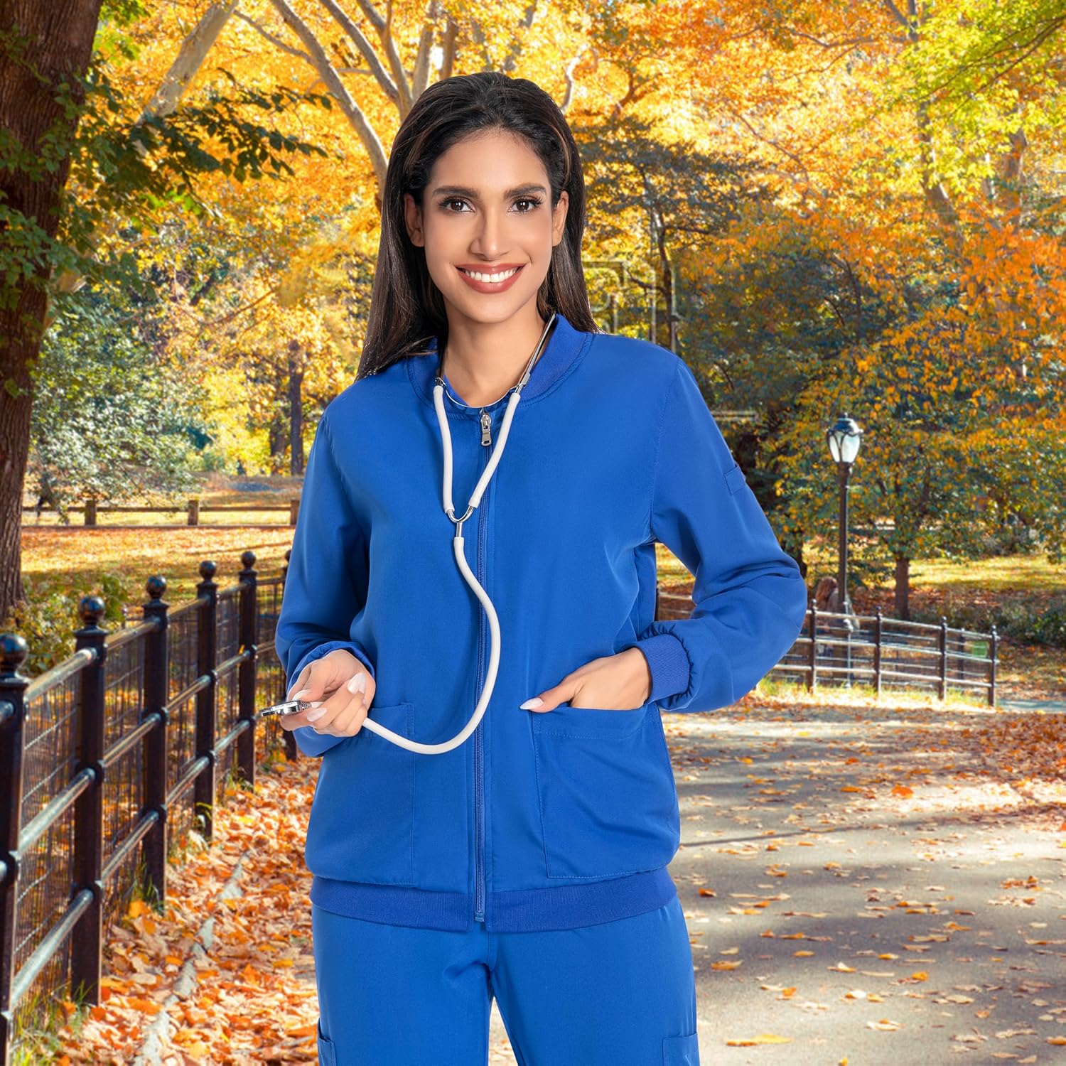 Scrub Jackets for Woman, Zip Front Nurse Jacket-4-Way Stretch Fabric Coat - Image 5