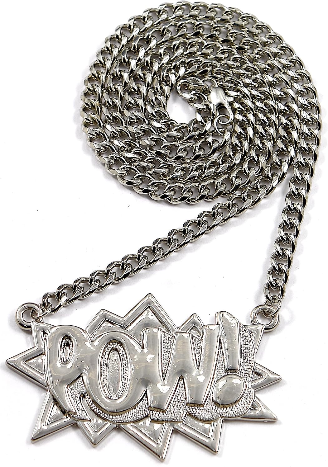 GWOOD POW Silver Color Pendant with 30 Inch Cuban Necklace