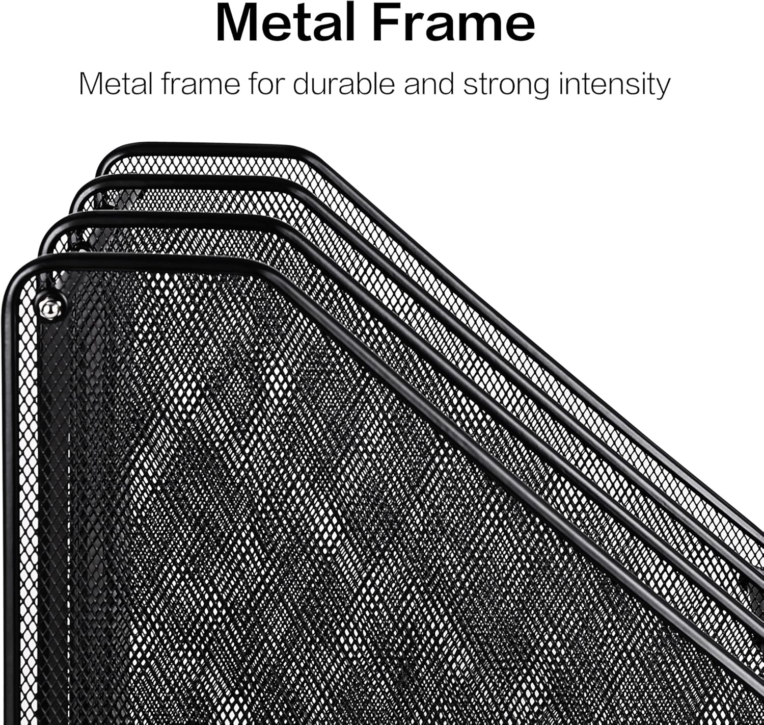 Close-up of the metal frame construction of the deli Mesh Magazine File Holder