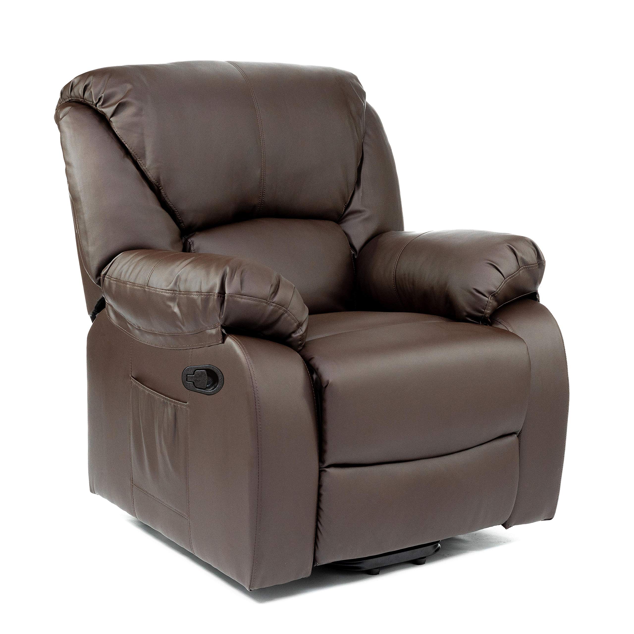 ECODE® Poltrona Relax Reclinabile Manuale Massaggiante e Riscaldante con Poggiapiedi – Offerta Poltrona Letto Comoda Per Anziani o da Interno Casa, Soggiorno, Salotto o Ufficio in Ecopelle (Marrone)