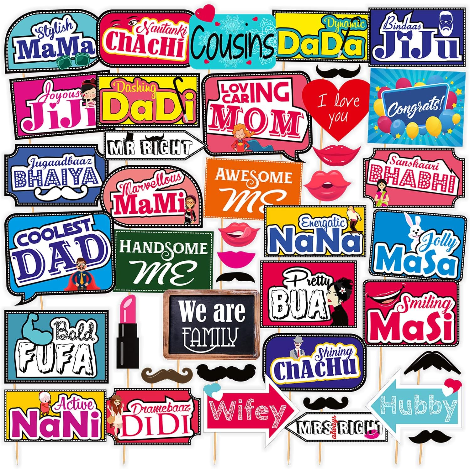 SYGA Funny Wedding Family Party Photo Booth Props Craft Item, Multi Colour (Set of 12) Amazon