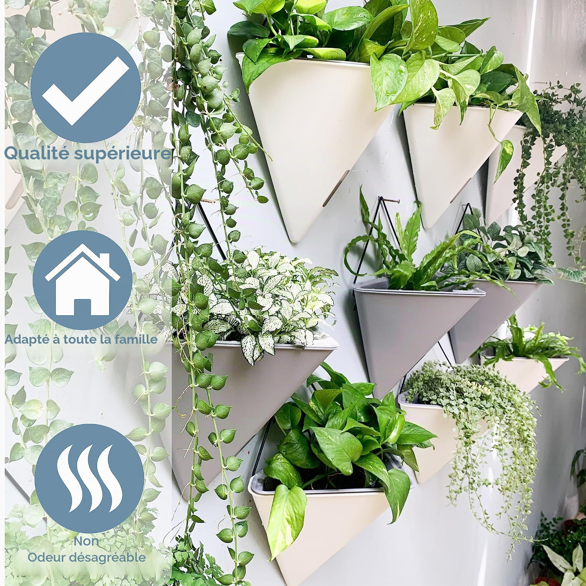 LaLaGreen Lot de 4 pots de fleurs muraux pour plantes d'intérieur – Grand vase à fleurs à arrosage automatique avec support en métal – Support mural moderne et élégant pour plantes grasses – 30,5 cm