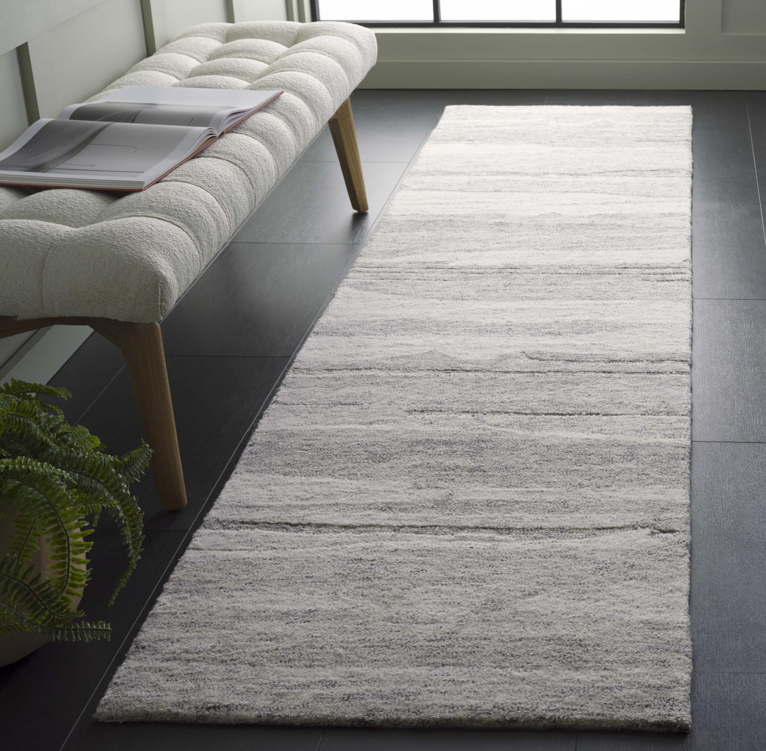 SAFAVIEH Ebony Collection Runner - 2'3" x 9', Dark Grey & Ivory, Handmade Wool, Ideal for The Living Room, Dining, Bedroom (EBN221H)