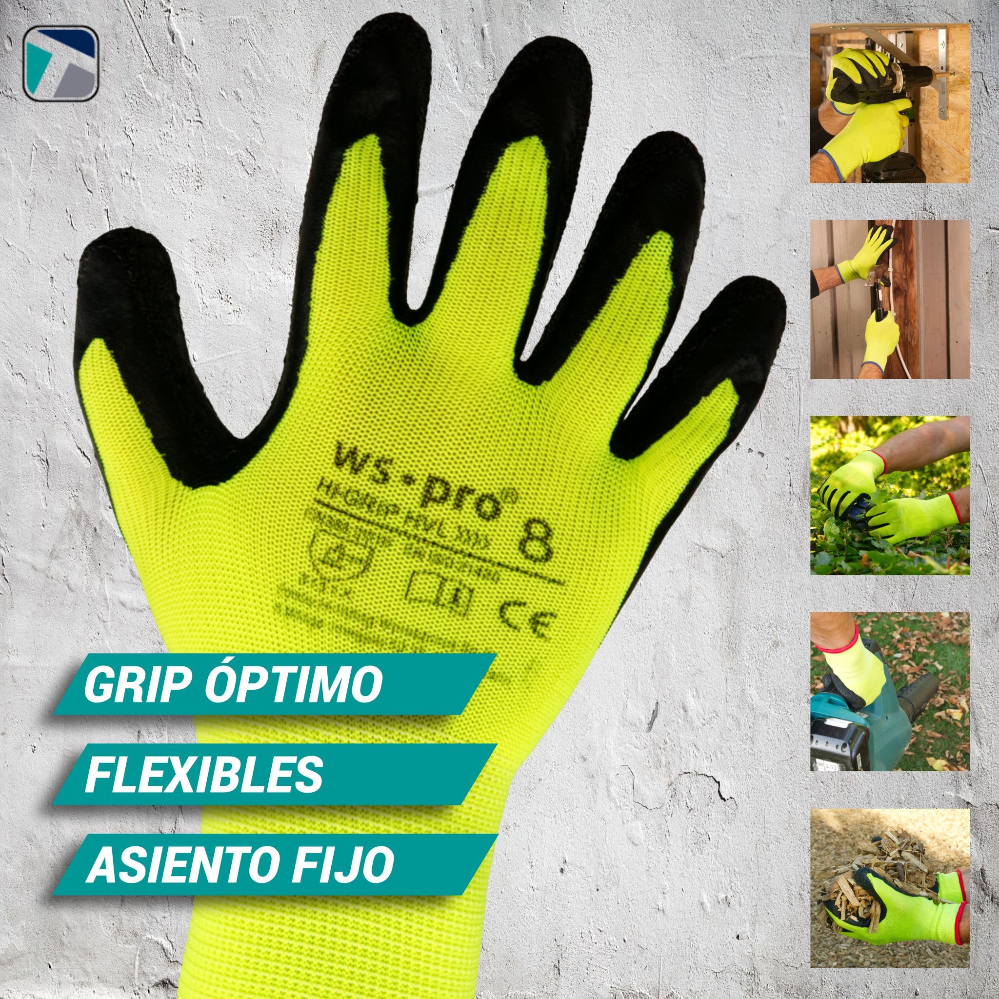Trevendo 60 pares de guantes de trabajo - guantes de montaje amarillo neón con revestimiento de látex (talla 8)
