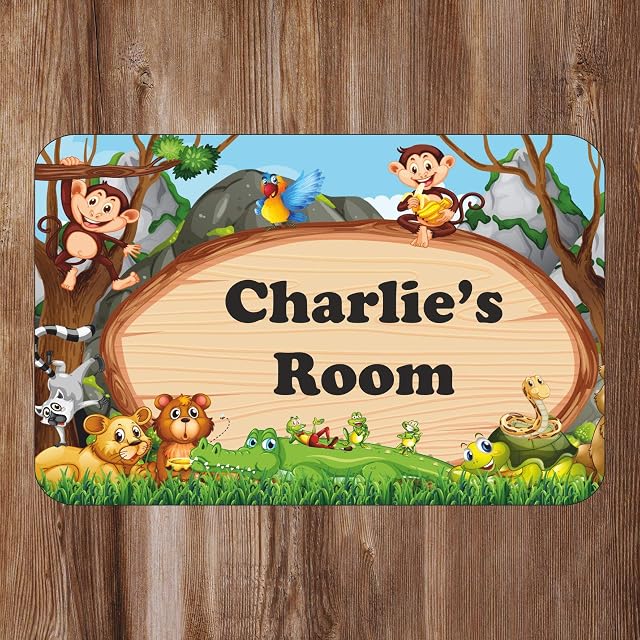Precision Designs Forest Zoo Kids Bedroom Door Sign Personalised For You - Any Name! Door Plaque,Girls/Boys,Nursery,Decor,Kids Room,Animals