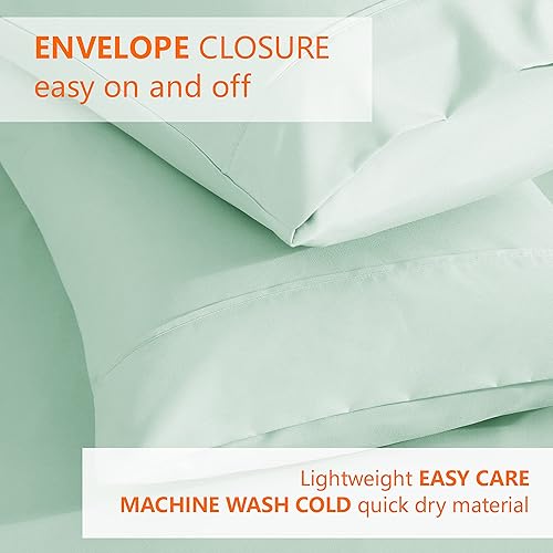 Miniatura 3 de American Home Collection Juego de 2 fundas de almohada de microfibra de doble cepillado suave y fácil cuidado (verde menta, estándarQueen 20 x 30)