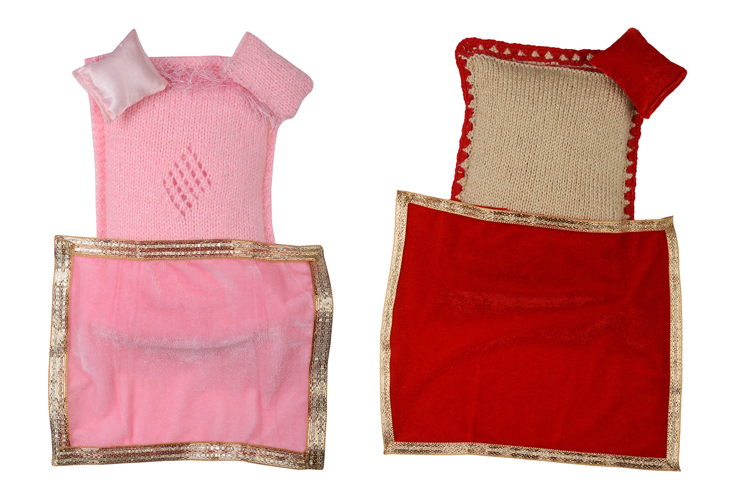 lavu&me Wool & Wool Blend Ladoo Gopal Aasan/aashan/Bed/bethak Size 3 to 5 (Pink and Red,LE-748 ladoo Gopal Woollen aashan/Bed)