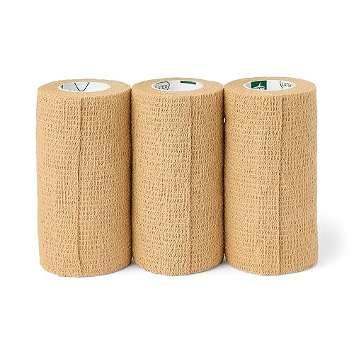 Medline Vendajes cohesivos autoadherentes con látex, 4 pulgadas x 5 yardas, marrón (18 unidades)