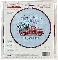 Dimensions 72-09005 Holiday Family Truck Christmas Counted Cross Stitch Kit for Beginners - 6" Bamboo Hoop, 14 Ct Lt Blue Aida