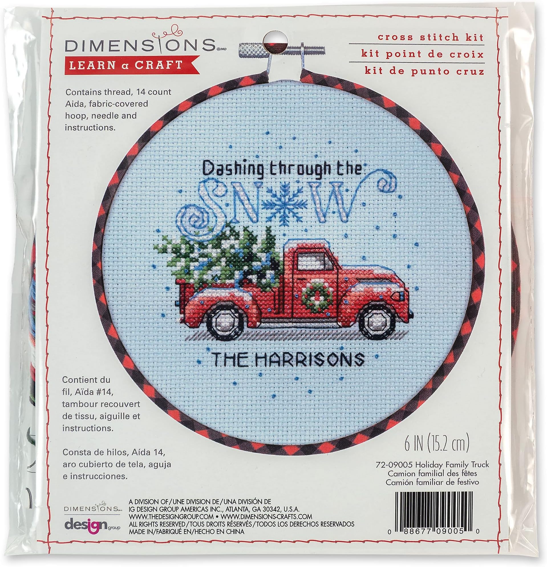 72-09005 Holiday Family Truck Christmas Counted Cross Stitch Kit for Beginners, 6" D, 14 Cnt. White Aida, 5pcs