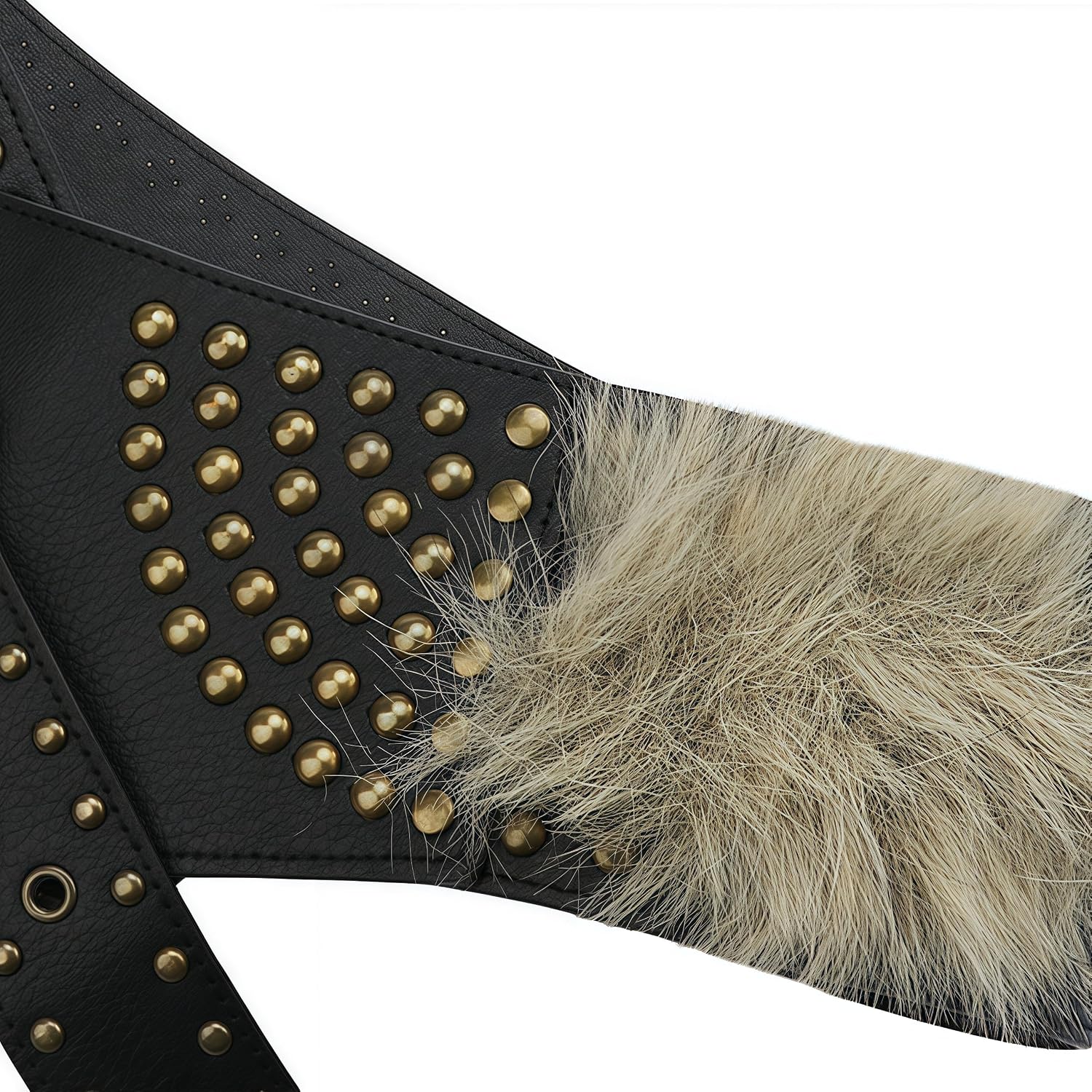 AIBEARTY Women's Vintage Rivet Studded Wide Leather Belt with Faux Fur,Punk Y2K Buckle Waist Cincher Waistband