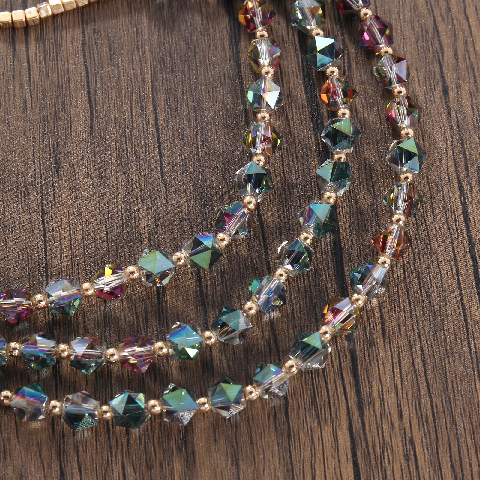 Bocar Collana da donna, 3 strati, con perline di cristallo, gioiello alla moda, regalo per lei
