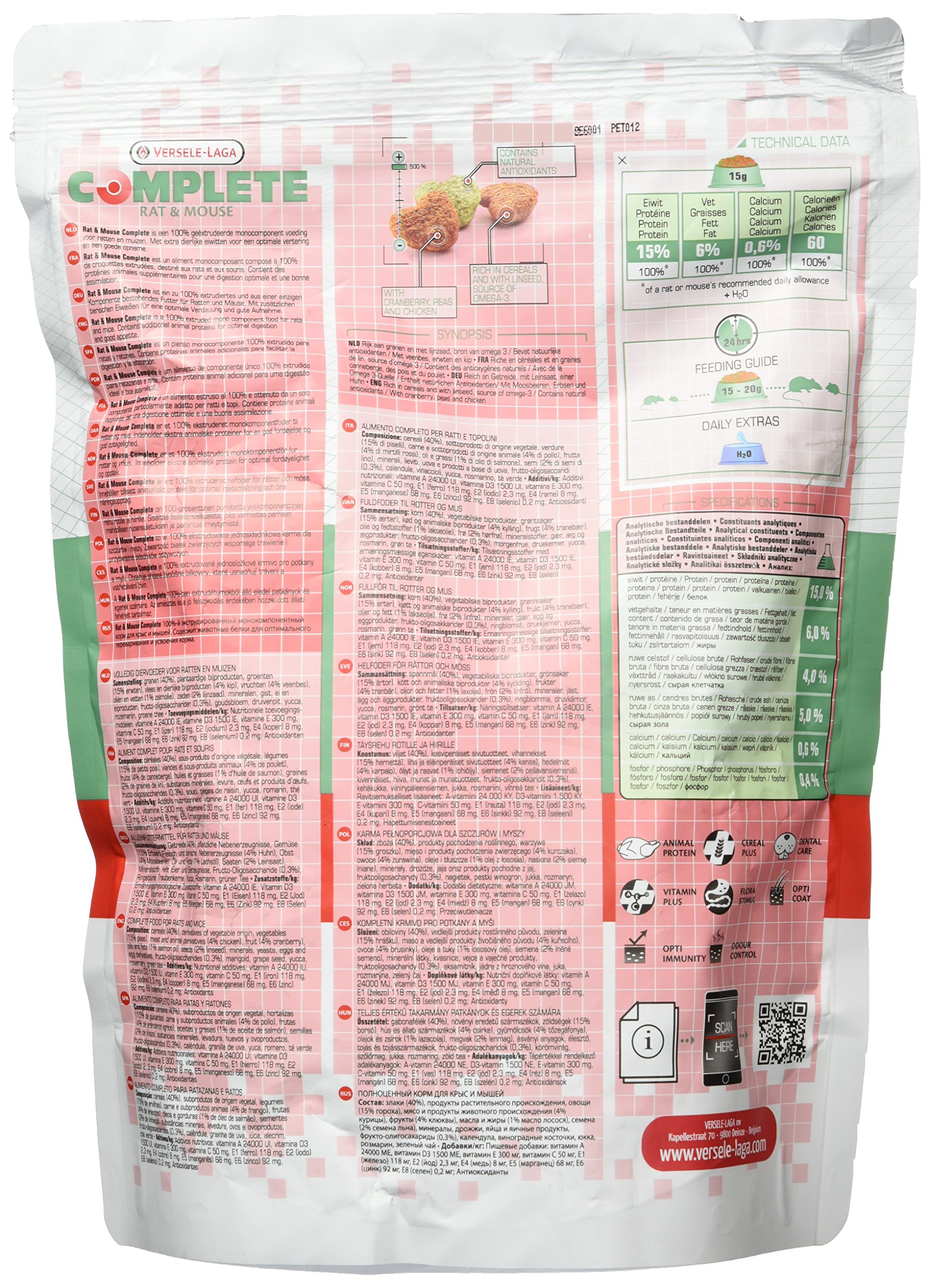 Versele Laga Karma dla szczurów Complete 500 g, 3 sztuki w opakowaniu (3 x 500 g)