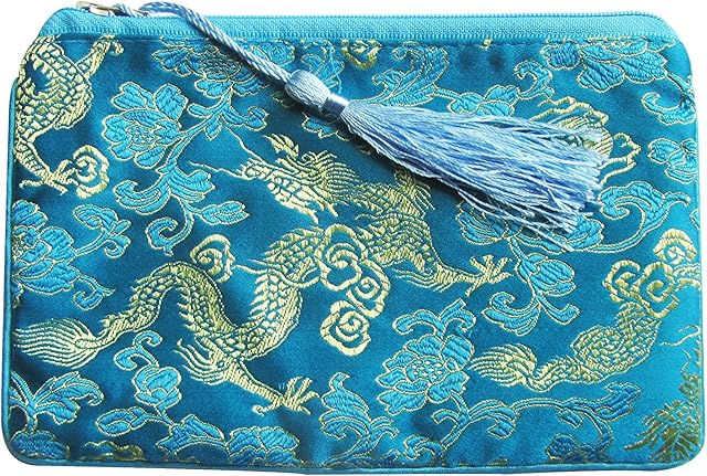 CHN Elements.accessories Jewellery Keeping Bag Purse Makeup Bag Gift Bag Travel Accessory Zip Up Bag-Turquoise-Dragon