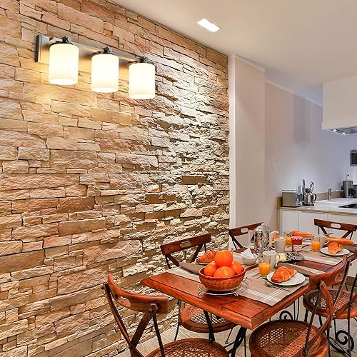 Miniatura 8 de Lámpara de tocador de baño, níquel cepillado de transición, 3 luces de tocador con pantalla de vidrio opal, lámpara de montaje en pared para porche,