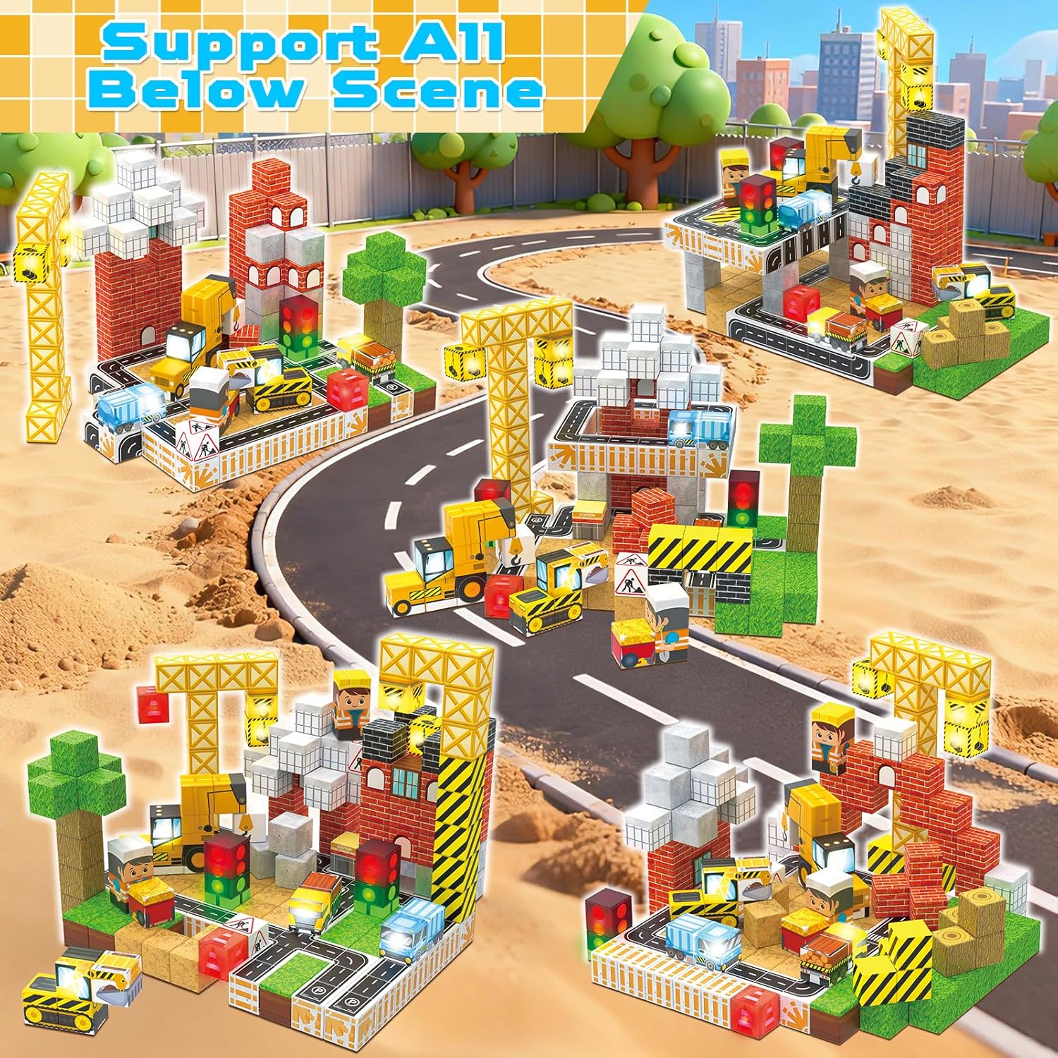 200PCS Light Up Magnetic Blocks - Magnet Building Blocks, Stacking Magent Cubes Construction Theme, STEM Montessori Sensory Educational Easter Birthday Gifts Toys for Kids Boys Girls Ages 3-12